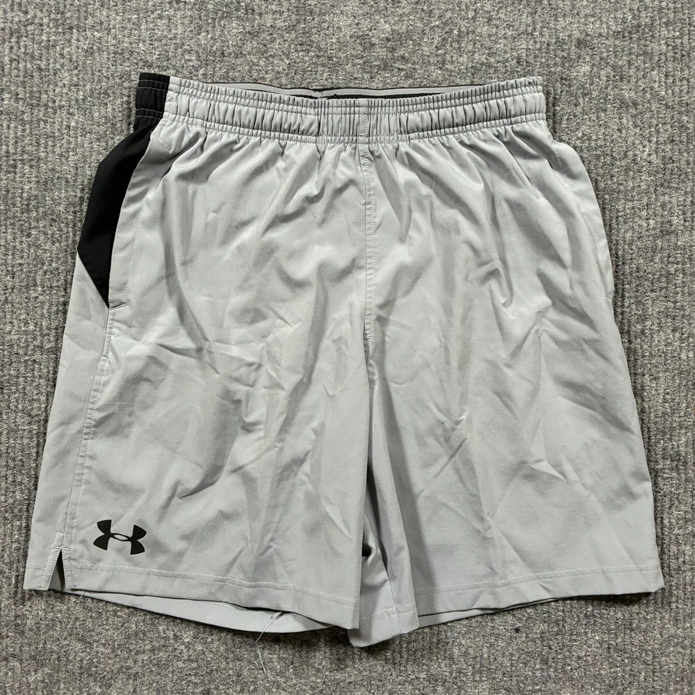 Under Armour Mens Athletic‎ Shorts Size M Loose Fit Gray Black Training Running